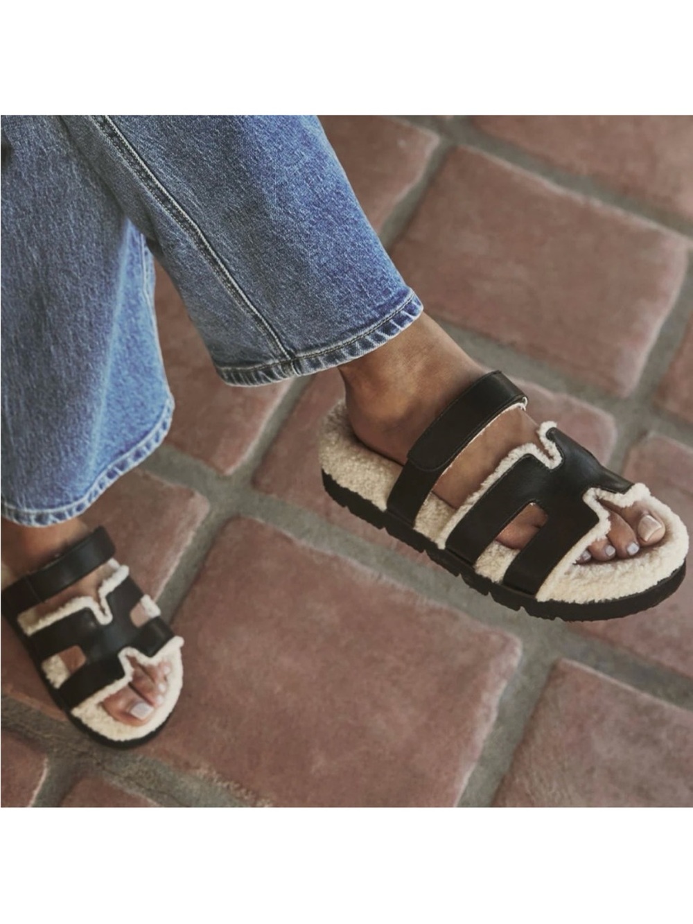 New Oasis Society Black Sherpa Shearling-Lined Slide Sandals - Women 10